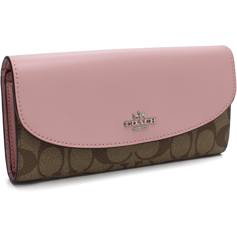 Coach Soft Wallet OS Pink Signature Canvas Leather Slim Envelope F57319